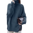 thumbnail image 2 of Women'S Loose Turtle Neck Long Sleeve Pullover Sweater Autumn and Winter Knitted Pullover Top Blue One size, 2 of 9