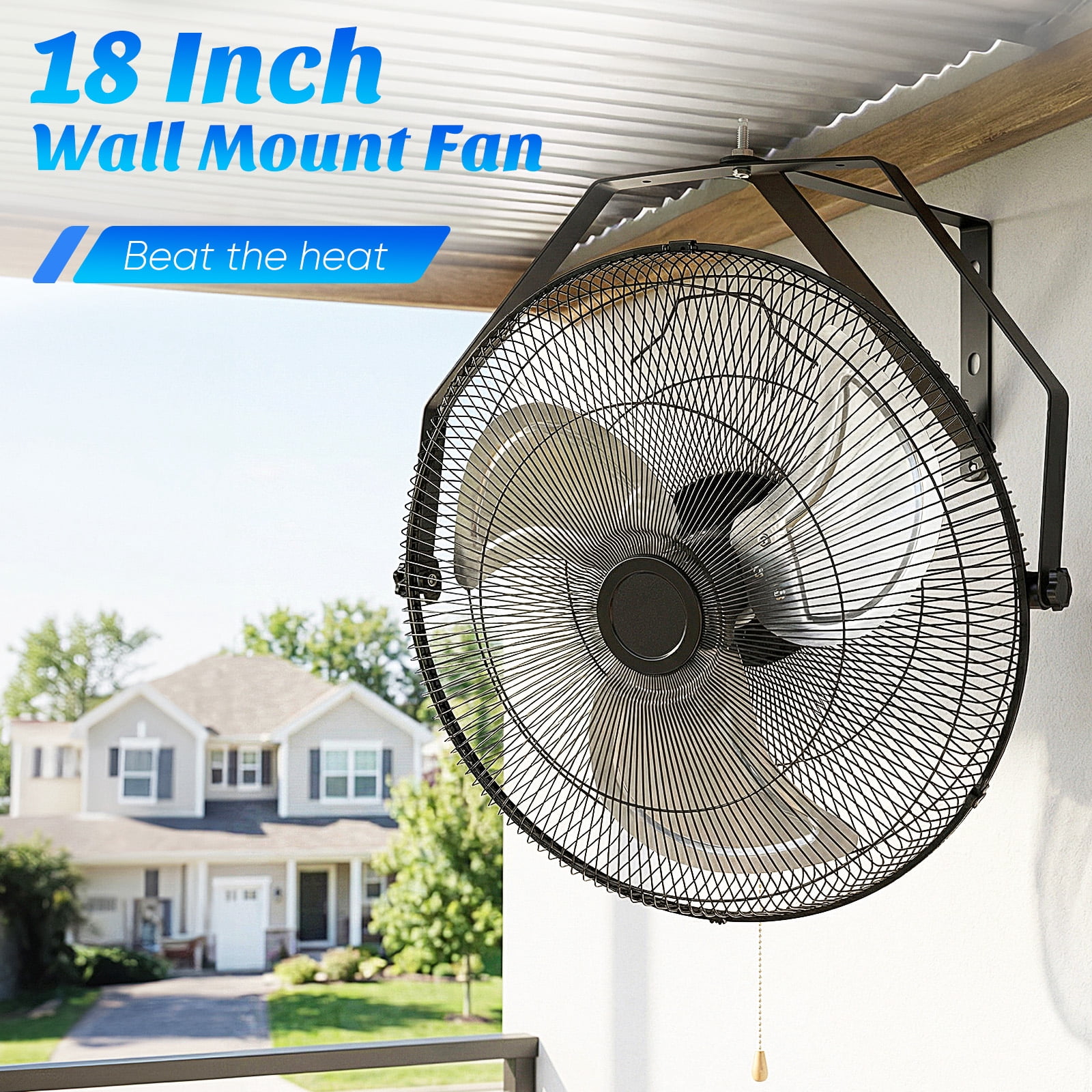 SHOUFTW 18 inch Wall Mount Industrial Fan, Oscillating 3-Speed High Velocity Fan for Garage, Workshop, Warehouse, Black
