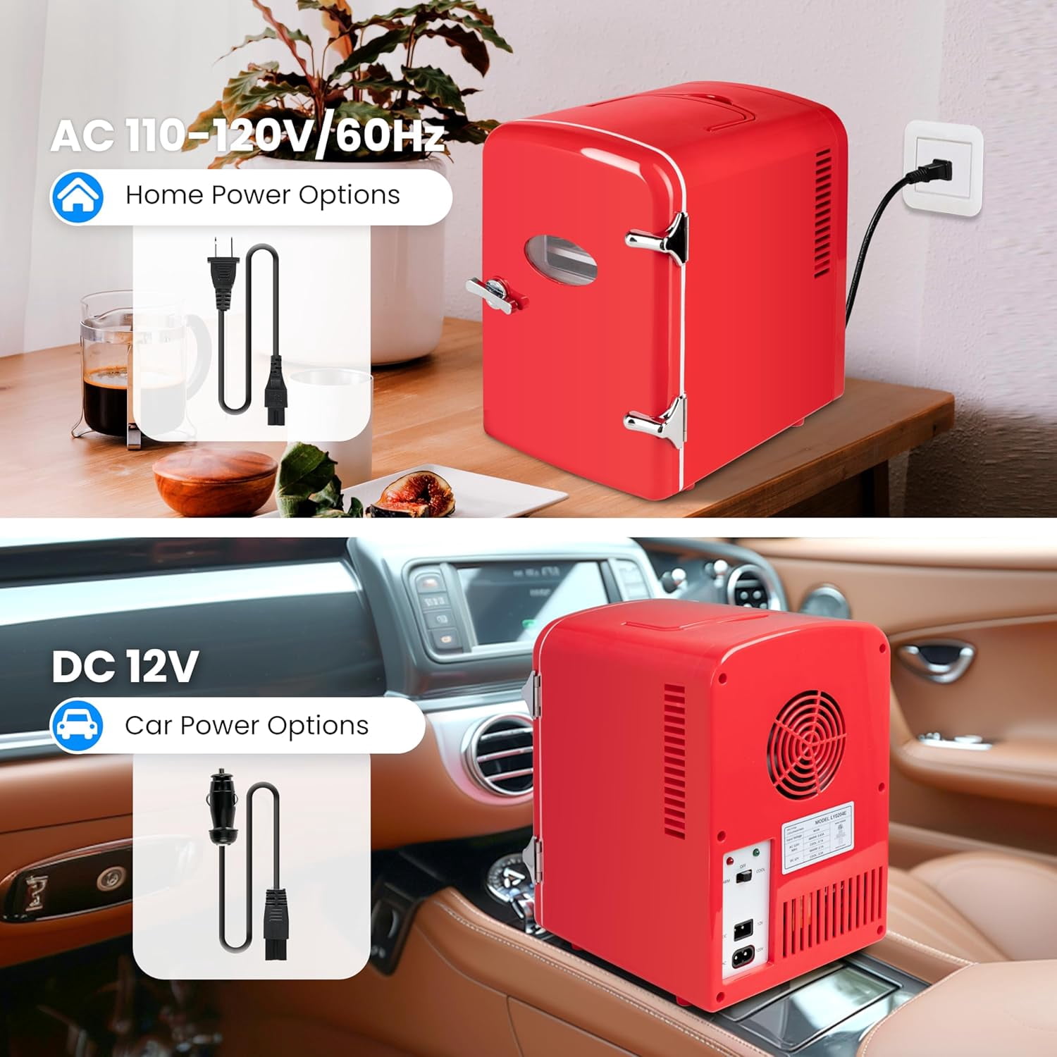 Simple Deluxe 4L/6 Can Mini Fridge with Observation Window, Portable Cooler & Warmer Freon-Free Small Refrigerator, Provide Compact Storage for Skincare, Beverage, for Bedroom, Office, Dorm, Red