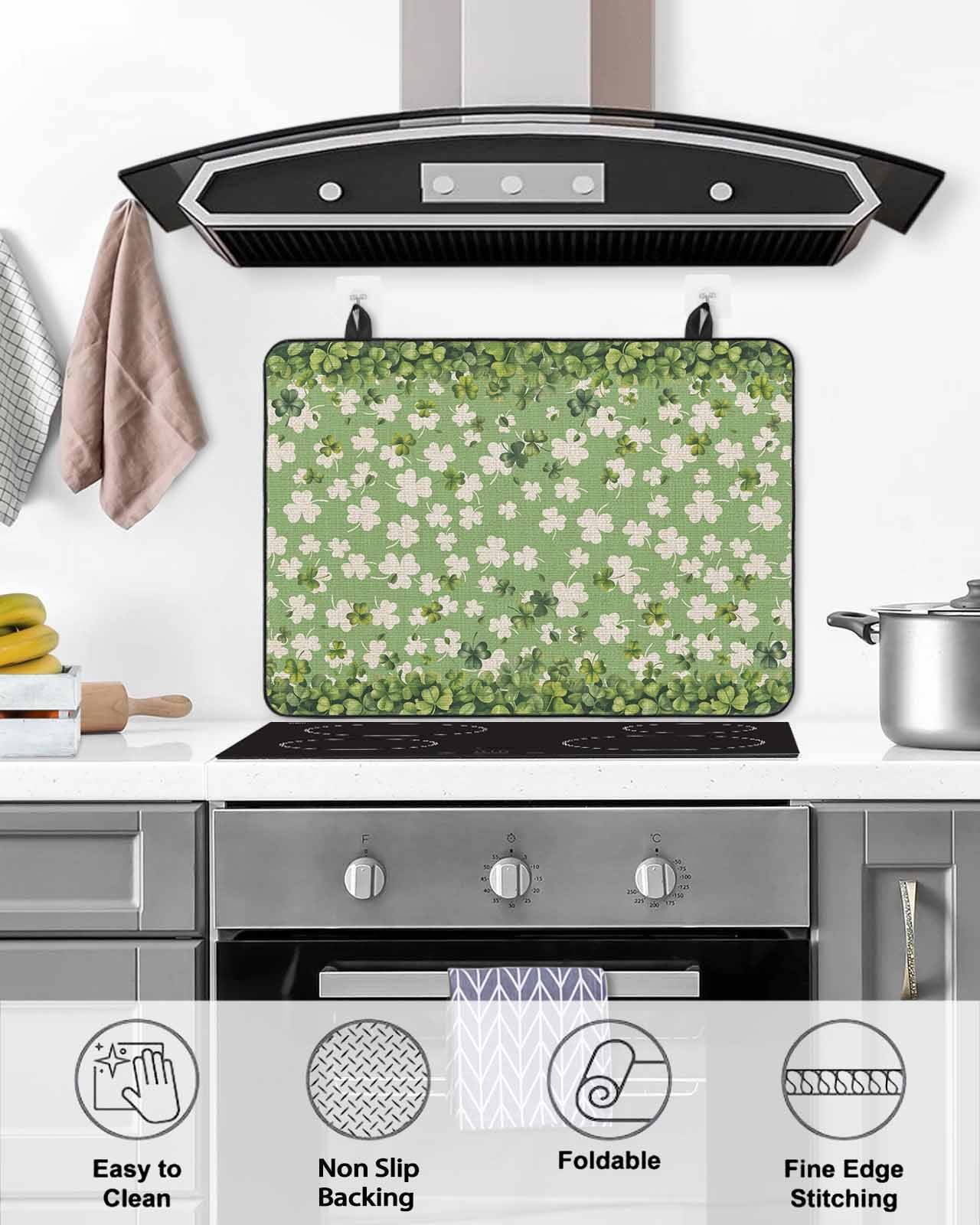 Large Induction Cooktop Protector Mat St. Patrick's Day Stove Top Covers for Electric Stove, Spring Lucky Shamrock Plants Green Decorative Stove Burner Cover Mats, Glass Top Stove Cover