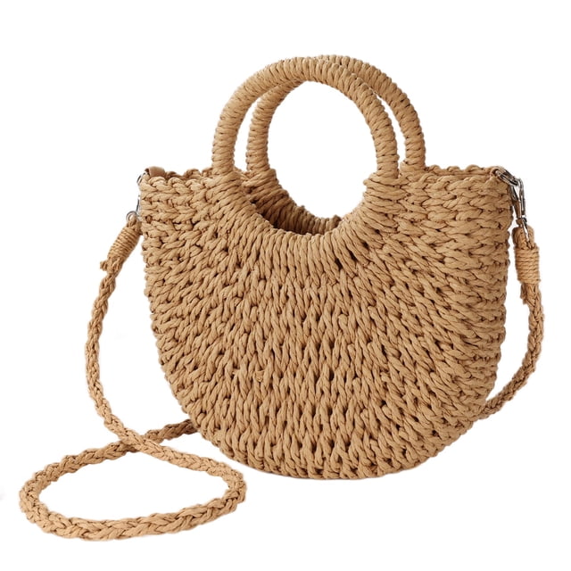 Bolso bandolera pequeño de paja Youjaree para mujer, tejido a mano, bolso de hombro para verano (marrón)