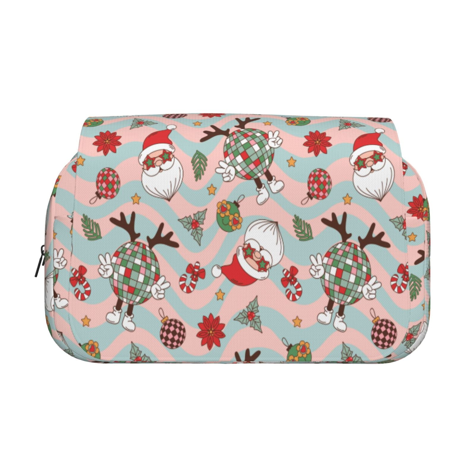Rateoe Groovy Retro Santa Pattern Double Clamshell Pen Case, Storage Organizer with Two Zipper Compartments– Holds Up to 50 Pencils & Pens