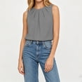 thumbnail image 4 of Women's Pleated Crew Neck Sleeveless Tank Top, Casual Loose Chiffon Tunic Top, Breathable Office Work Daily Blouse for Women S-2XL, 4 of 6