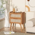 thumbnail image 4 of Rattan Nightstand, Boho End Table with 2 Drawers Bedroom Bedside Side Tables Brown Night Stand for Living Room, Bedroom, Dorm Room Essentials, 4 of 8