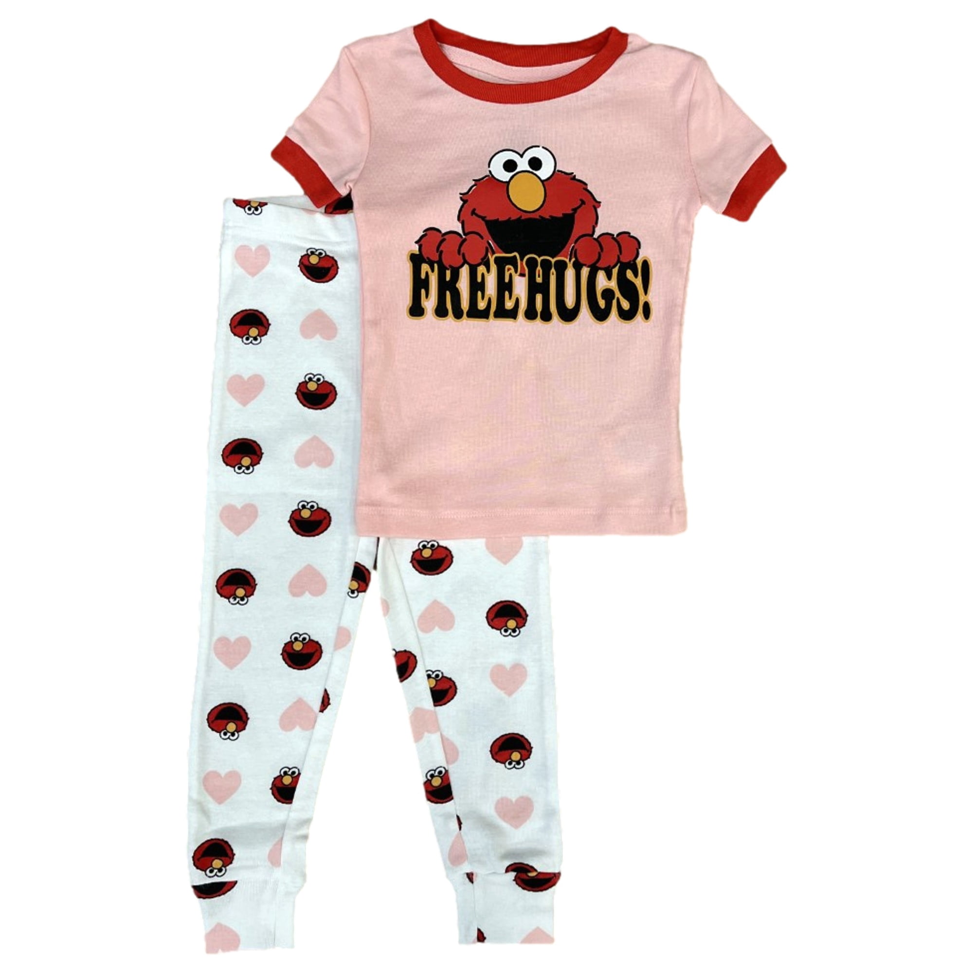 Sesame Street Toddler Girls Pink Cotton Free Hugs Elmo Pajamas Sleep Set 4T