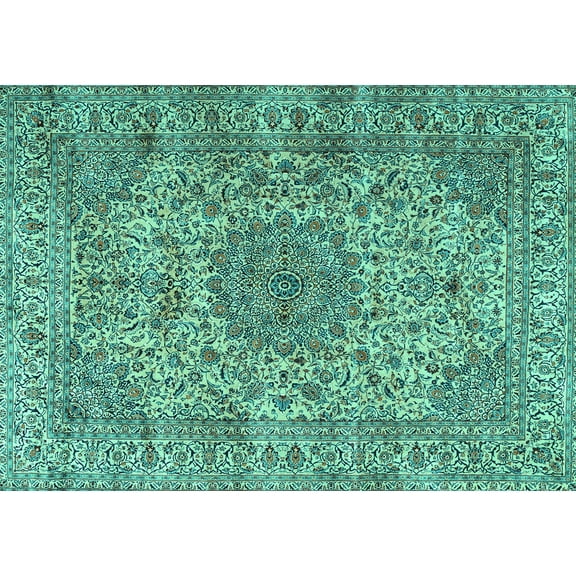 Ahgly Company Machine Washable Indoor Rectangle Persian Turquoise Blue Traditional Area Rugs, 5' x 7'