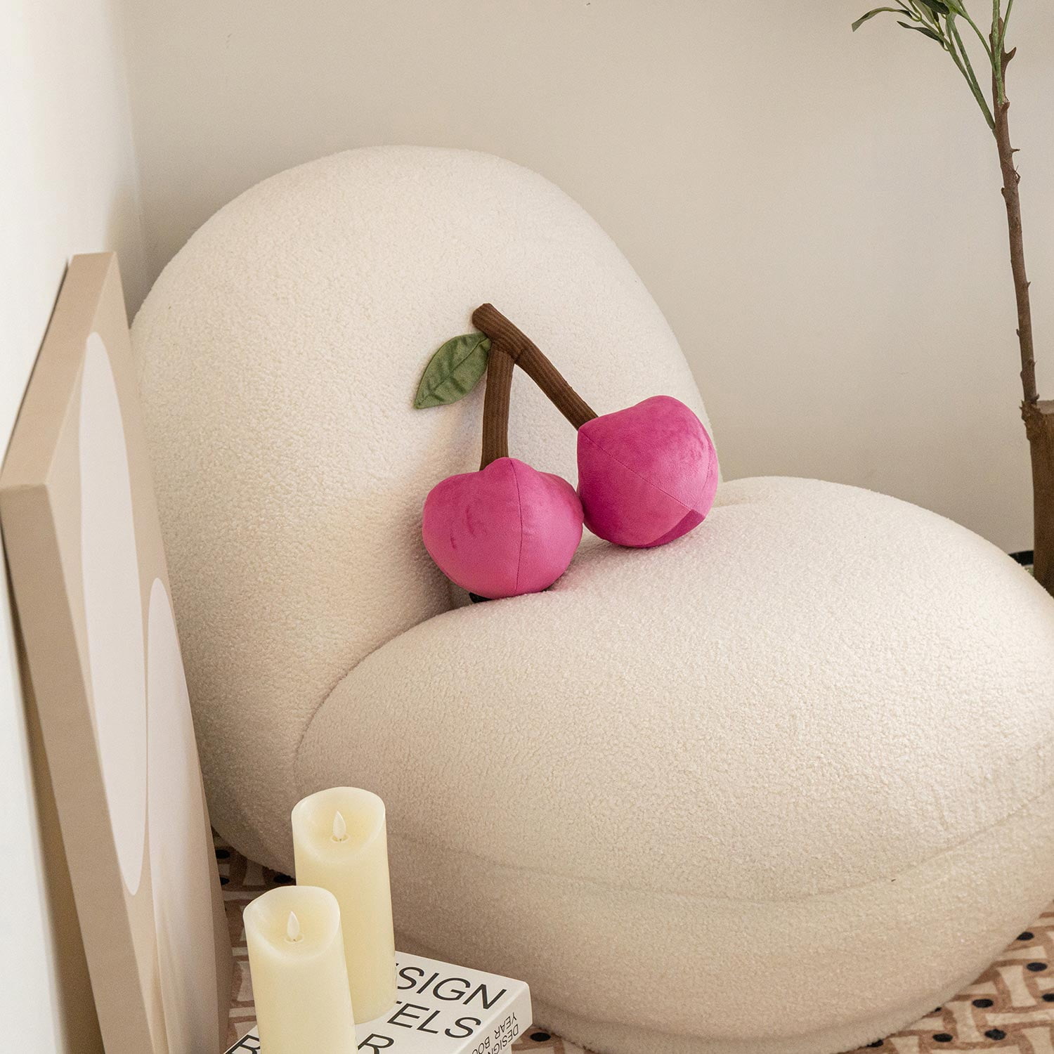 Phantoscope Soft Cherry Shaped Throw Pillow, 3D Fruit Decorative Plump Cushion for Kids Room, Nursery, Couch & Bed, 12-Inch Pink, 1-Pack