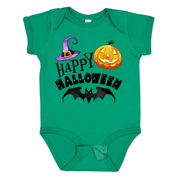Inktastic Happy Halloween Bat, Witch Hat, Jack O Lantern Boys or Girls Baby Bodysuit