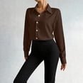 thumbnail image 6 of Women's Long Sleeve Collared Shirt Bodysuit Button Front Stretchy Slim Fit Tucked-in Design for Office Date Nigh Brown L, 6 of 8