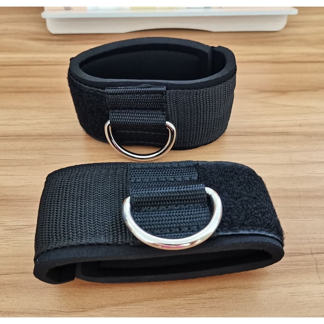 Correa de tobillo Neopreno acolchado Muñequera de fitness con anillo en D Ejercicios de alta resistencia Cinturón Correa de polea de gimnasio para máquinas de cable (paquete de 2 negros)