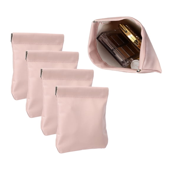 4Pcs Squeeze Coin Purse Pouch, Small Leather Change Purse Self Closing Portable Mini Makeup Bag for Women Men Car Change Travel, Pink