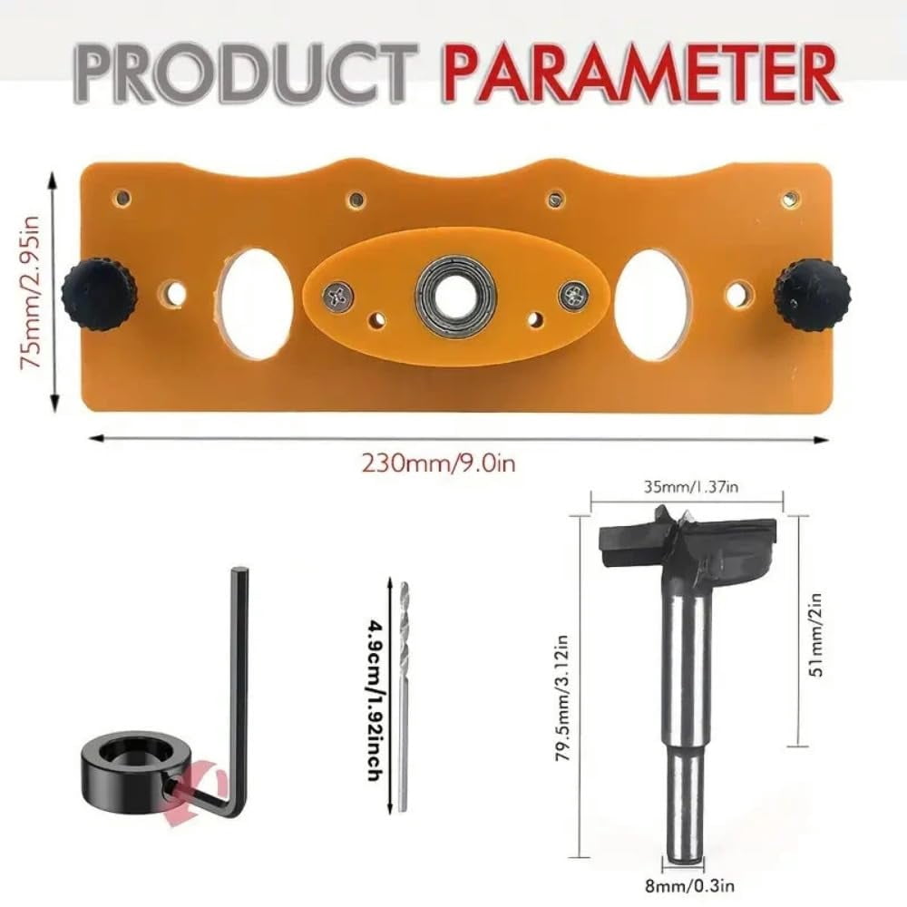 35mm Hinge Hole Drilling Guide Jig Cabinet Door Hinge Positioning and Punch Locator Woodworking Tool with Low Noise High-Speed Rotation Bearing