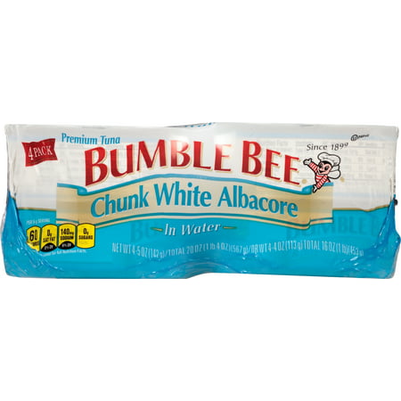 (4 Cans) BUMBLE BEE Chunk White Albacore Tuna Fish in Water, 5 Ounce Cans, High Protein Food and