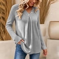 thumbnail image 6 of Women's V Neck Long Sleeve Ribbed Knit Tunic Tops Button Decor Pleated Front Casual Loose Fit Blouse Fall Winter Fashion Sweater Gray, 6 of 9