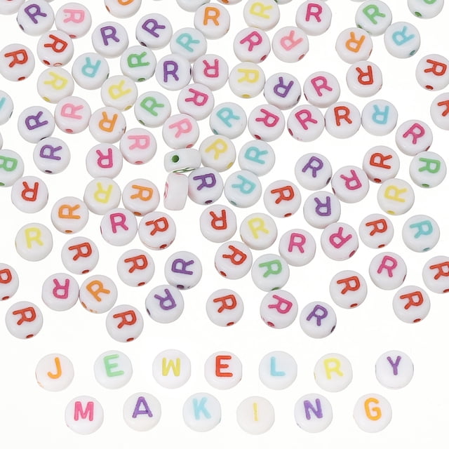 Alphabet Beads, 100 Pcs Rainbow Letter Beads Acrylic Charms for Craft Friendship Bracelets Jewelry Making, 4x7mm, Letter R