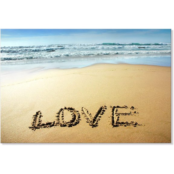 7WallArts - Beach Love Canvas Wall Art Poster Framed Print Ocean Waves Nature Pictures Stretched Artwork Painting Picture Wall Art Decor for Home Living Room Decorations, 36x24 Inch