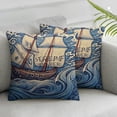 thumbnail image 3 of Nautical Flannel Fleece Pillow Cushion Cover, Never Stop Exploring Classic Art Ship Whale Lettering Deep Blue Sea, Decorative Square Accent Pillow Case,  Dark Blue White, 3 of 7