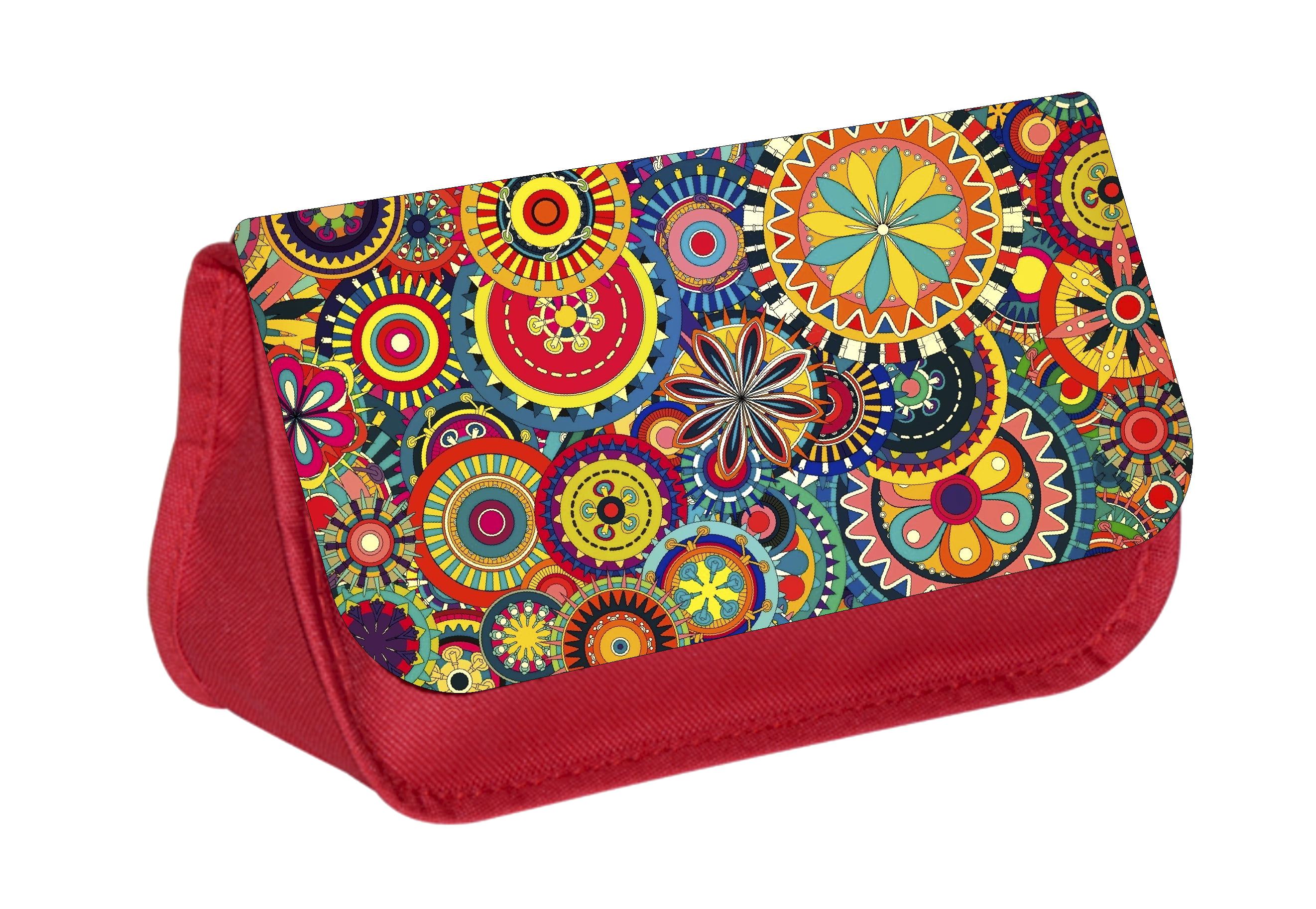 Floral Circles Pattern Print Design - Red Cosmetic Case ...