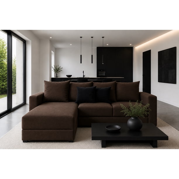 Sala Esquinera Modular El Bazar Store Lombar Chocolate 220 x 160 cm, Tela Lino nacional