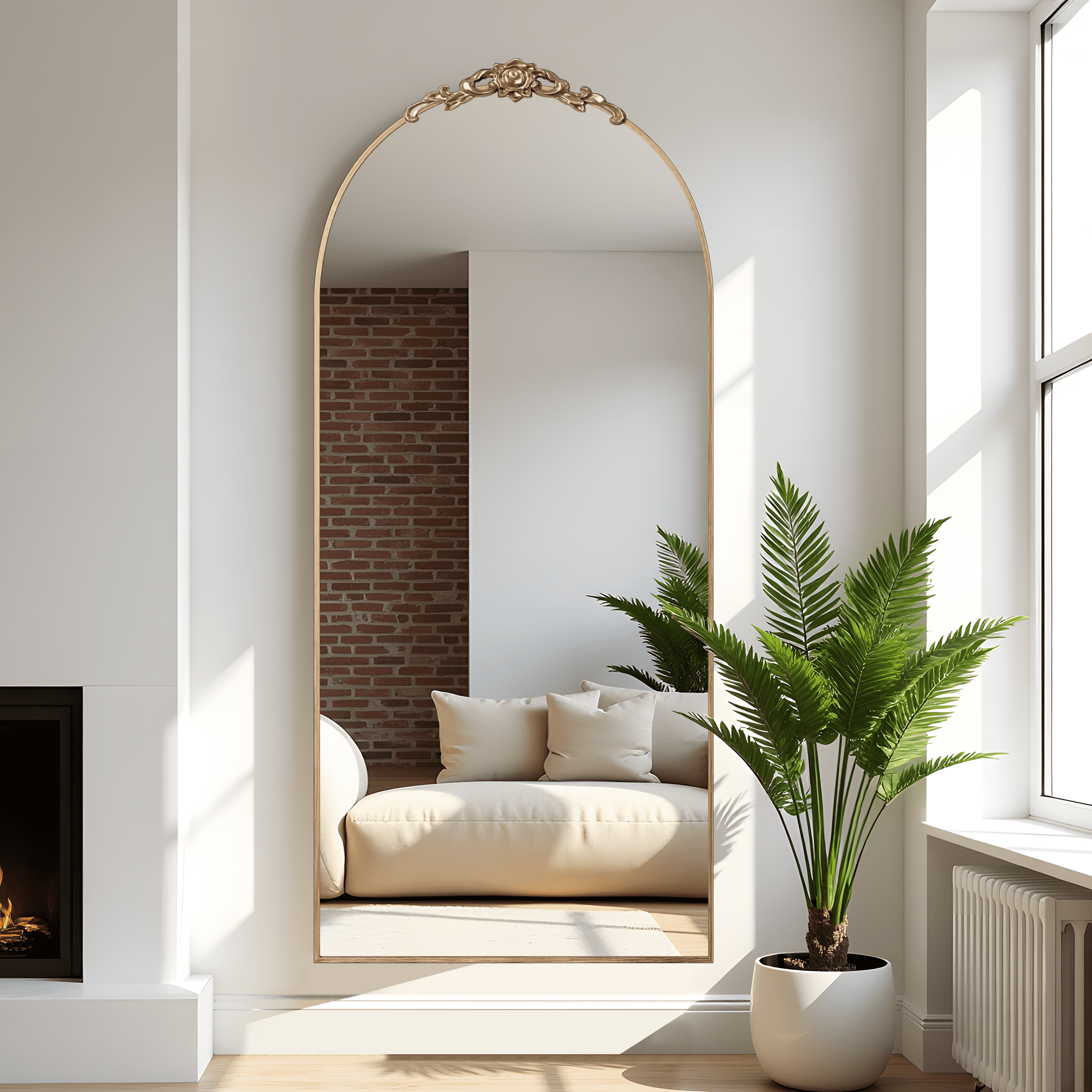 MAYEERTY 71"x 31" Oversized Full Length Mirror Arched Standing Floor Mirror Full Body Mirror, Gold