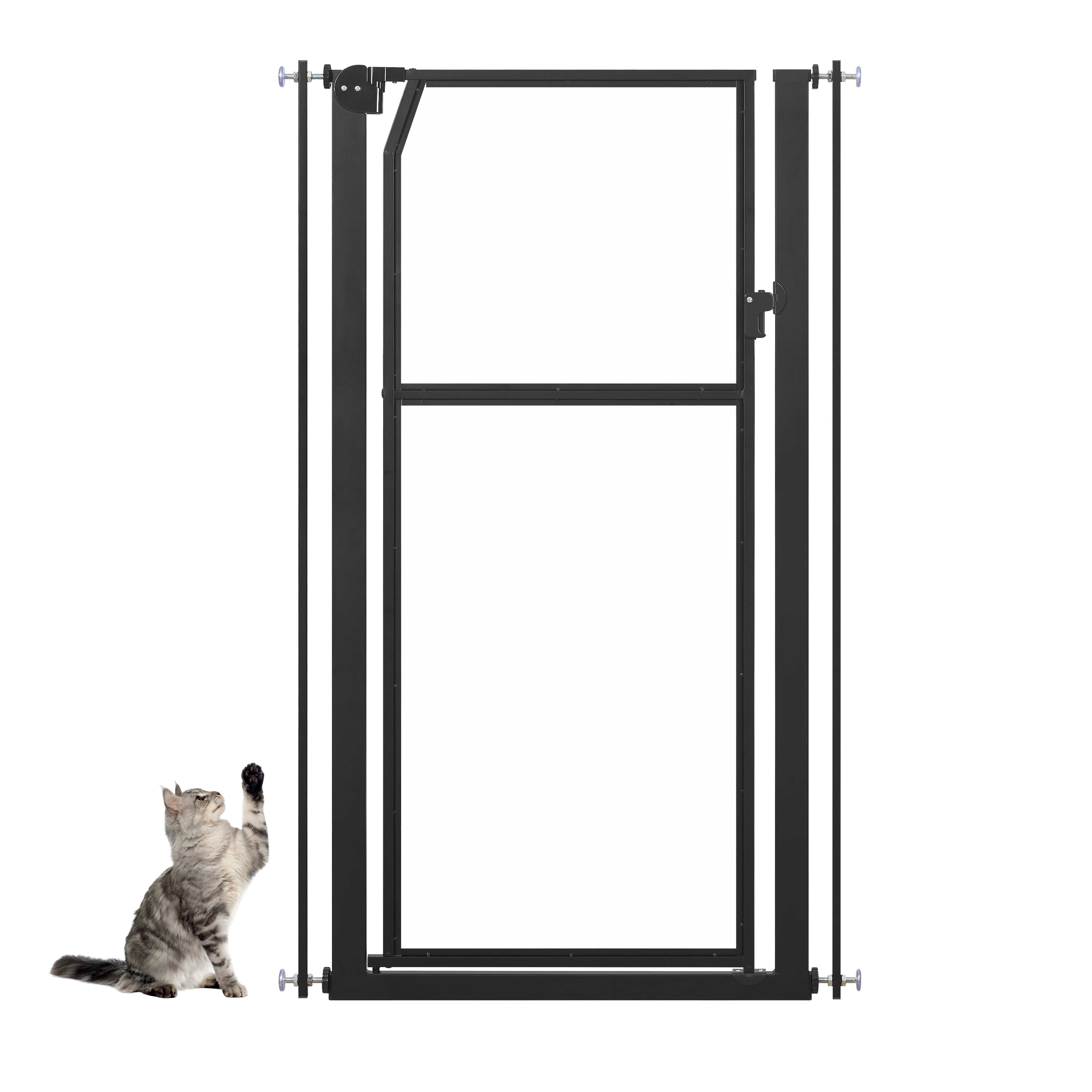 unipaws 56" Extra Tall Pet Gate, Clear Tall Cat Gate, 29.5-33.5" Wide No Drilling Pressure Mounted Dog Gate for Doorway, Hallway, Stairs, Black