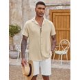thumbnail image 4 of COOFANDY Mens Cuban Guayabera Shirts Short Sleeve Linen Shirt Loose Fit Camp Collar Shirt, 4 of 7