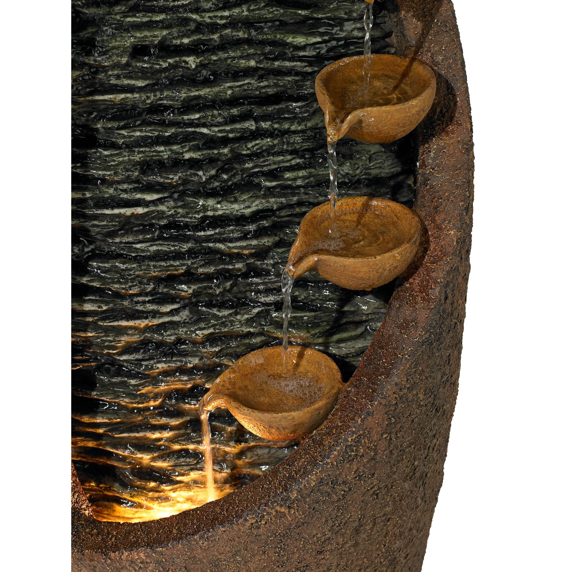 Nathan Cascade 34 1/2" High Large Rustic Indoor Outdoor Decor Faux Stone Floor Fountain with Light LED Outside