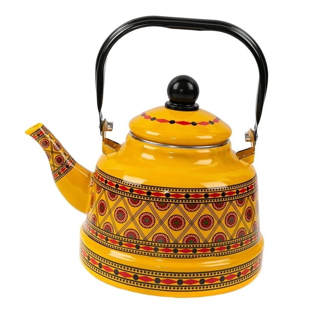 ZheElen 2.5L Enameled Tea Kettle Teapot Cookware Portable for Camping Outdoor Home Yellow Style A Yellow Style B