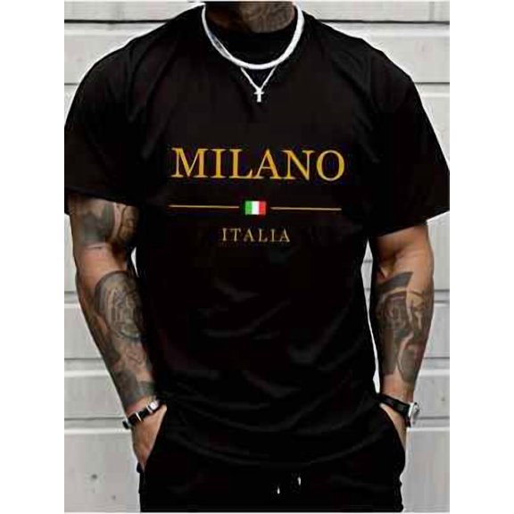 Velto 100% Cotton Men's Milano Italy Graphic Print T-Shirt | Black Crew Neck S All Size S-5XL
