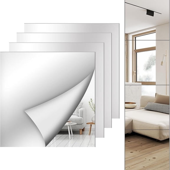 Violete 20x20 cm self adhesive acrylic mirror tile, punch free HD wall mirror with clear reflection, waterproof shatterproof decor for bathroom, bedroom and living room