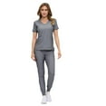 thumbnail image 3 of ACTIVE UNIFORMS Women’s Ultra-Soft Luxe Stretch Jogger Scrub Set V-Neck Top & Jogger Pants with Pockets - Regular & Petite Size (Heather Grey, X-Large-Petite), 3 of 4