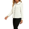 thumbnail image 4 of INSPIRE CHIC Women's Blouse Peter Pan Collar Puff Sleeve Contrast Trim Button Down Shirt 2XL White, 4 of 7