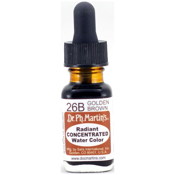 Dr. Ph. Martin's® Radiant Concentrated Water Color (26B) Watercolor Bottle, ½ US fl oz, Golden Brown, 1 Bottle