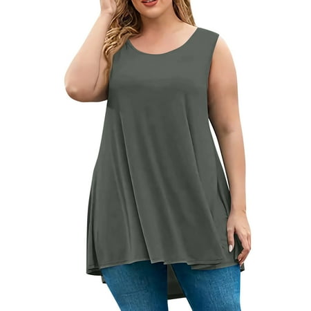 Summer Tops  Plus Size Round Neck Short Sleeve Casual Solid Color Loose Fit Pullover Tank Top Womens Summer Teacher Valentines Day Shirt Long For Tops Corset Tops (3XL  Dark Gray) ZMTing