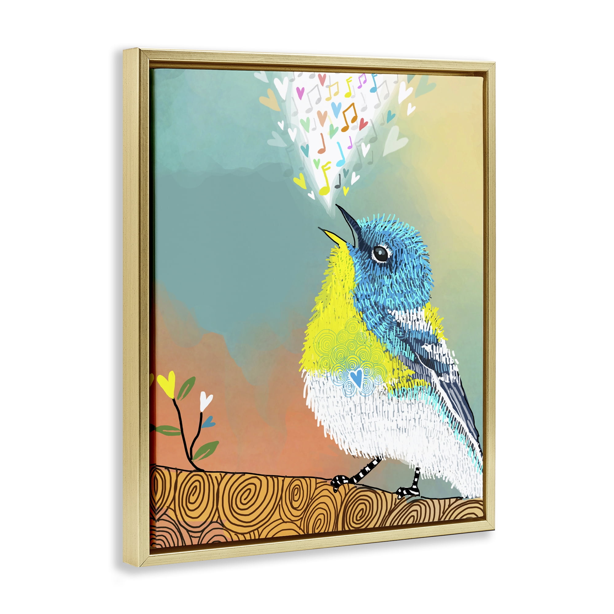 Stupell Industries Dream Chaser Songbird Gold Framed Floater Canvas Wall Art, design by Suzanne Millius