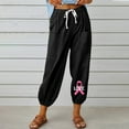 thumbnail image 2 of Sentmoon Summer Pants with Print Drawstring Elastic Waist Women's Pants Loose Fit Linen Straight Leg Plus Size Pants for Women with Pocket Beach Essentials for Family for Travel and Vacation, 2 of 5