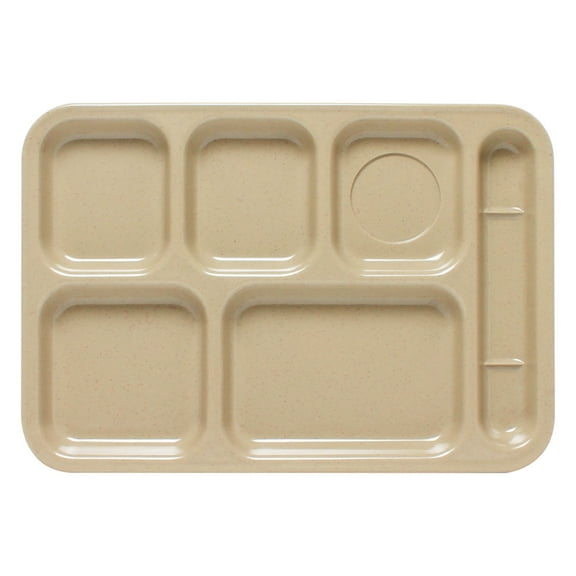 Excellante Milestone sand melamine dinnerware collection 14 1/2" x 10" right hand 6 compartment tray, comes in dozen