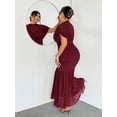 thumbnail image 2 of Red Violet Plus Size Elegant Sheer Mesh Ruched Maxi Dress With Cowl Neck And Puff Sleeves, 2 of 8