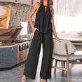 thumbnail image 4 of GILIGEGE Linen Sets for Women 2 Piece Summer Sleeveless Short Sleeve Top and Trousers Outfit Set Fashionable Plain Leisure Suit Loungewear with Pockets Wide Leg Pants Tracksuit Lounge Matching Sets, 4 of 9