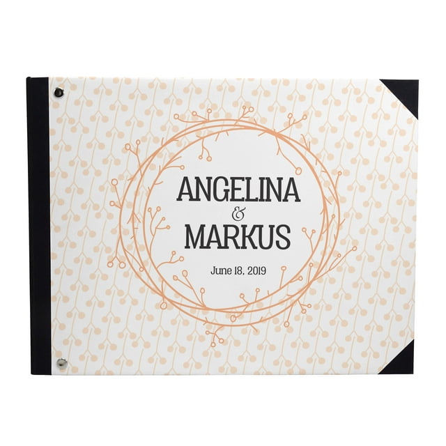 Darling Souvenir White Leaves Wreath Printed Wedding Guest Book Hardbound Cover Sign In Book Registry Scrapbook-9 x 12 Inches