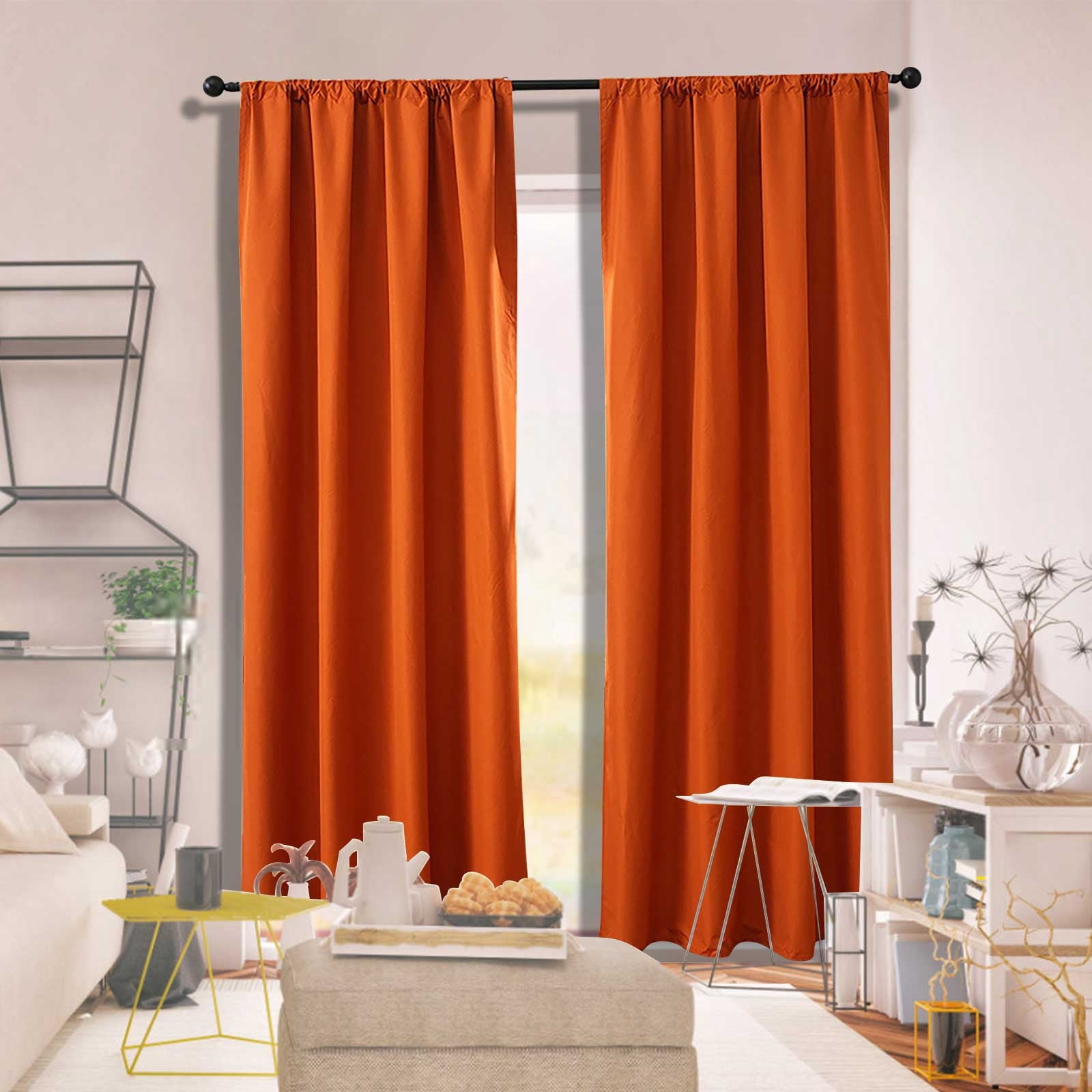 Bxaolu Blackout Curtains for Bedroom - Natural Linen Curtains 53 X 87 inch, Thermal Insulated Blackout 2 Panels Curtains Drapes, Rod Pocket, Darkening Privacy for Living Room, Orange