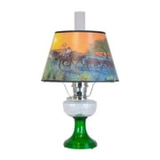Aladdin Clear Over Emerald Lincoln Drape Table Oil Lamp with Ride Into the Sunset Shade, Nickel