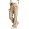 thumbnail image 3 of CBASIHI Girls Cotton Flare Sweatpants with Pockets Elastic Waist High Waist Yoga Casual Stretchy Wide Leg Workout Pants Khaki 8 T, 3 of 9