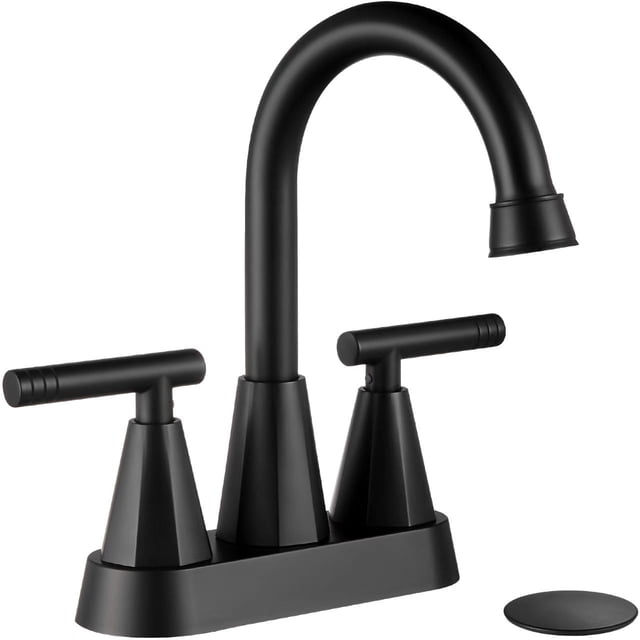 Grifo de baño Cobbe con 3 orificios y 4 pulgadas, juego de centro de mesa, color negro medianoche