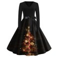 thumbnail image 6 of Ladies' Christmas Printed Casual And Fashionable V-Neck Long Sleeved Dress, Holiday Print, Retro Style, Party Wear, Casual Fashion, Everyday Dress,Gold,2XL, 6 of 7