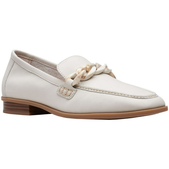 Clarks Women's Sarafyna Iris Dress Loafer, White Leather, Size 9.5