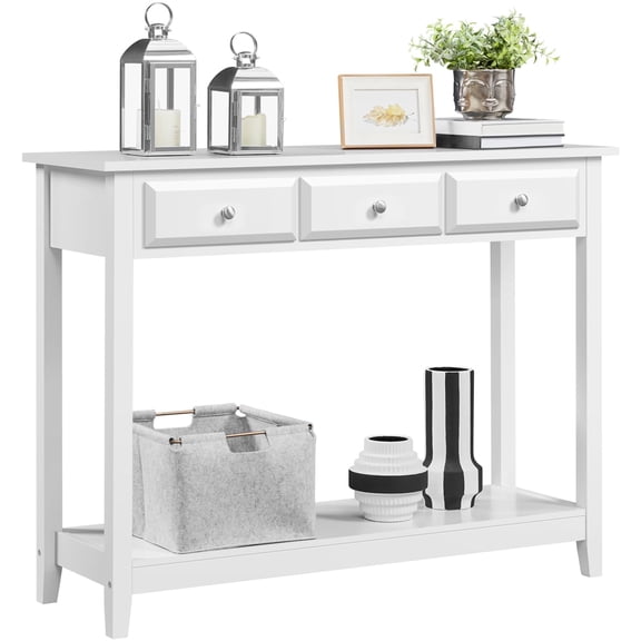 Topeakmart 3-Drawer Wooden Console Table Entryway Table with Storage Shelf Pine Wood Legs, White