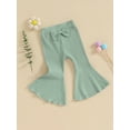 thumbnail image 3 of Douhoow Toddler Girl Ribbed Flare Pants 0-4 Years Baby Solid Color Elastic Bell Bottoms Ruffle Trousers, 3 of 8