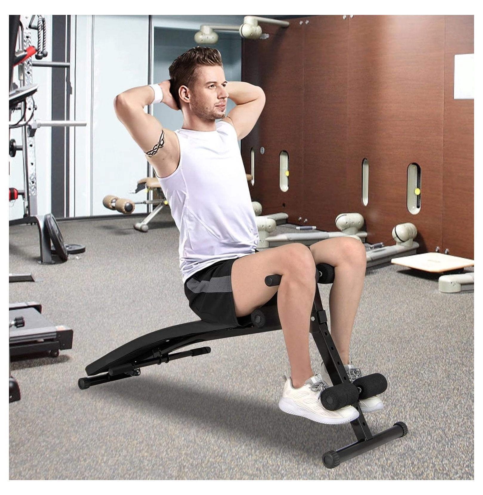 Sit Up Bench, Decline Sit up Bench with 5-level Adjustable Height, 300lbs Capacity & Anti-slip Foot Pads, Foldable Ab Bench for Full Body Workout, Incline Slant Bench for Home Gym