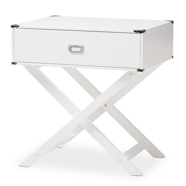 Baxton Studio Table d'Appoint en Bois Blanc Curtice à 1 Tiroir